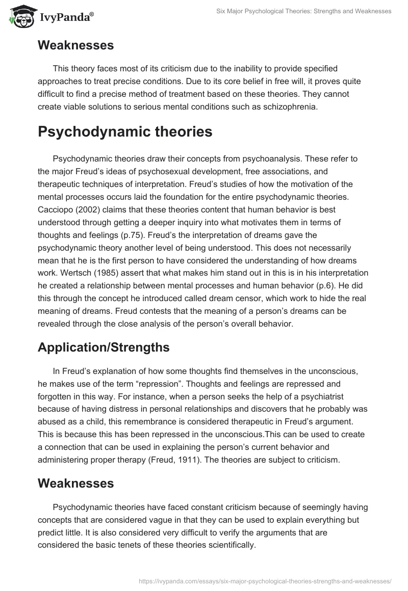 Six Major Psychological Theories: Strengths and Weaknesses. Page 5