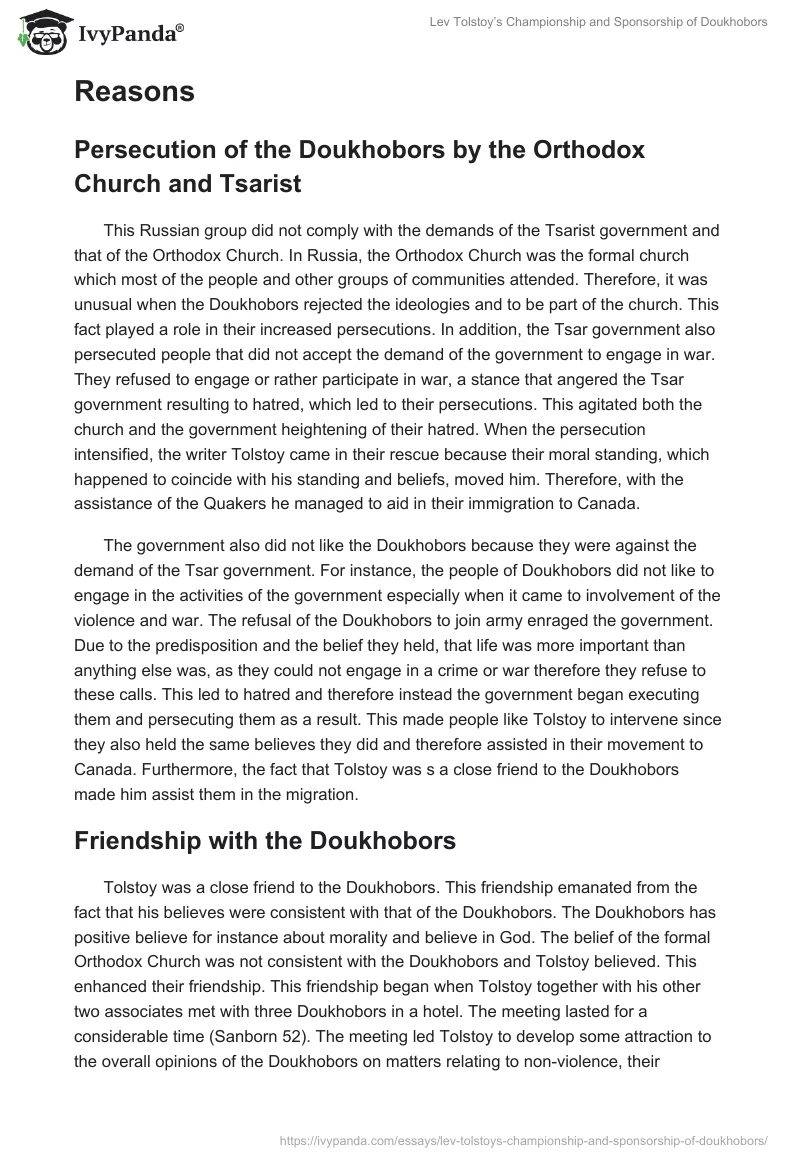 Lev Tolstoy’s Championship and Sponsorship of Doukhobors. Page 2