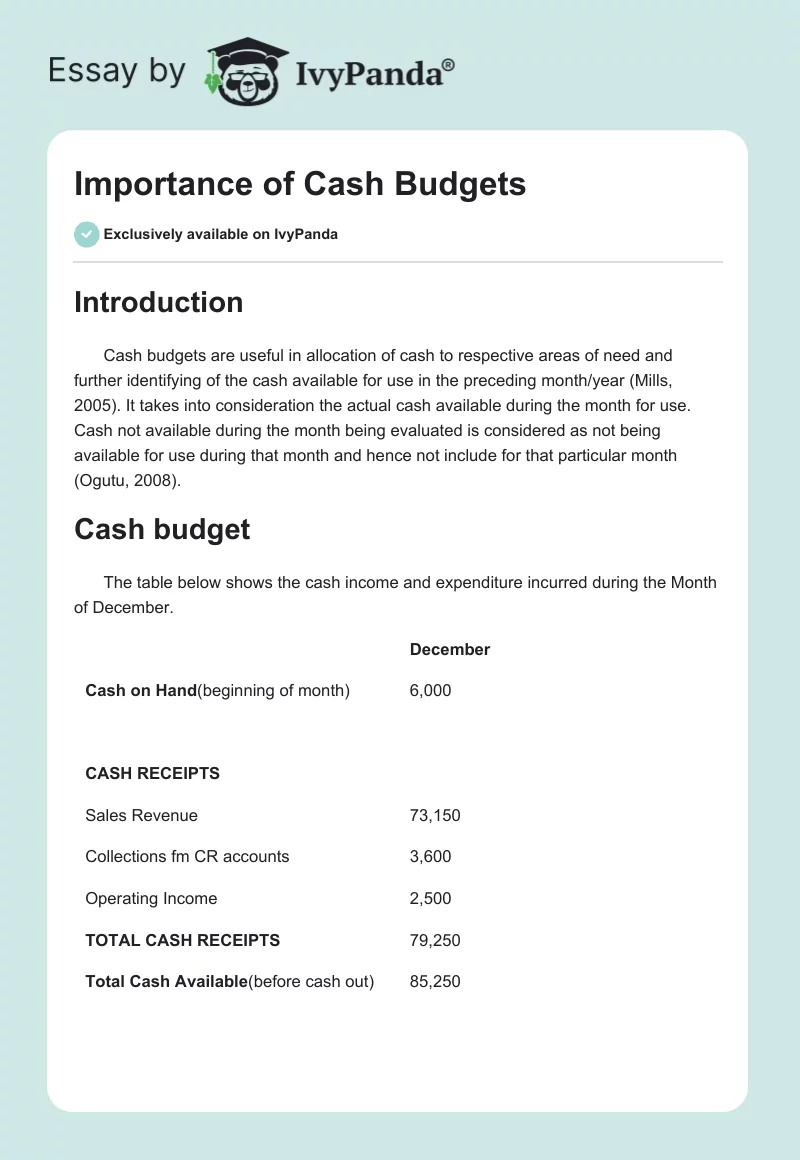 Importance of Cash Budgets. Page 1