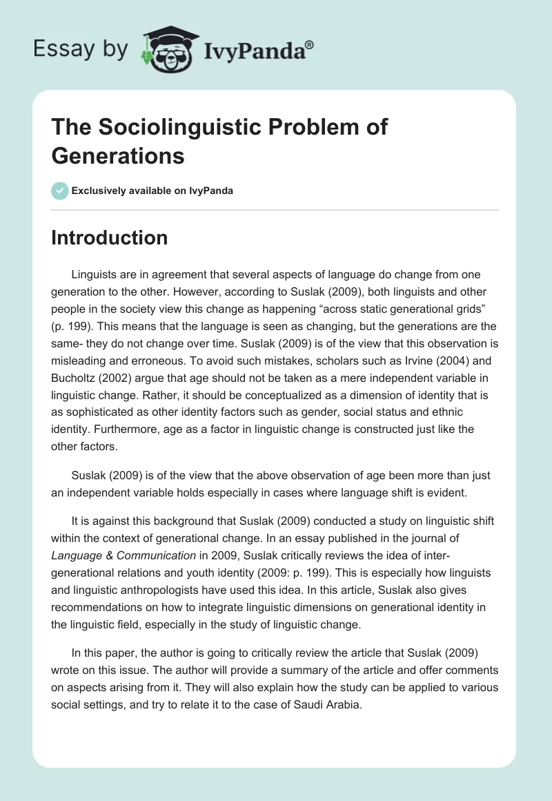 The Sociolinguistic Problem of Generations. Page 1