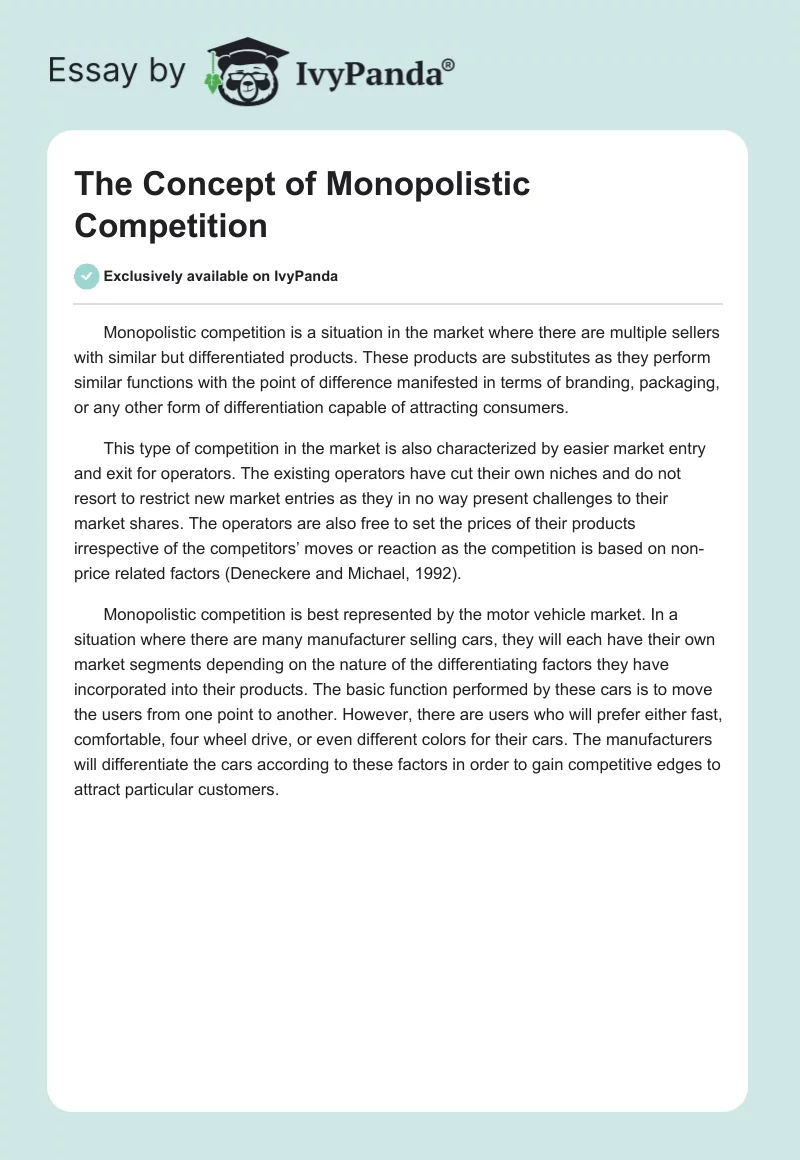The Concept of Monopolistic Competition. Page 1