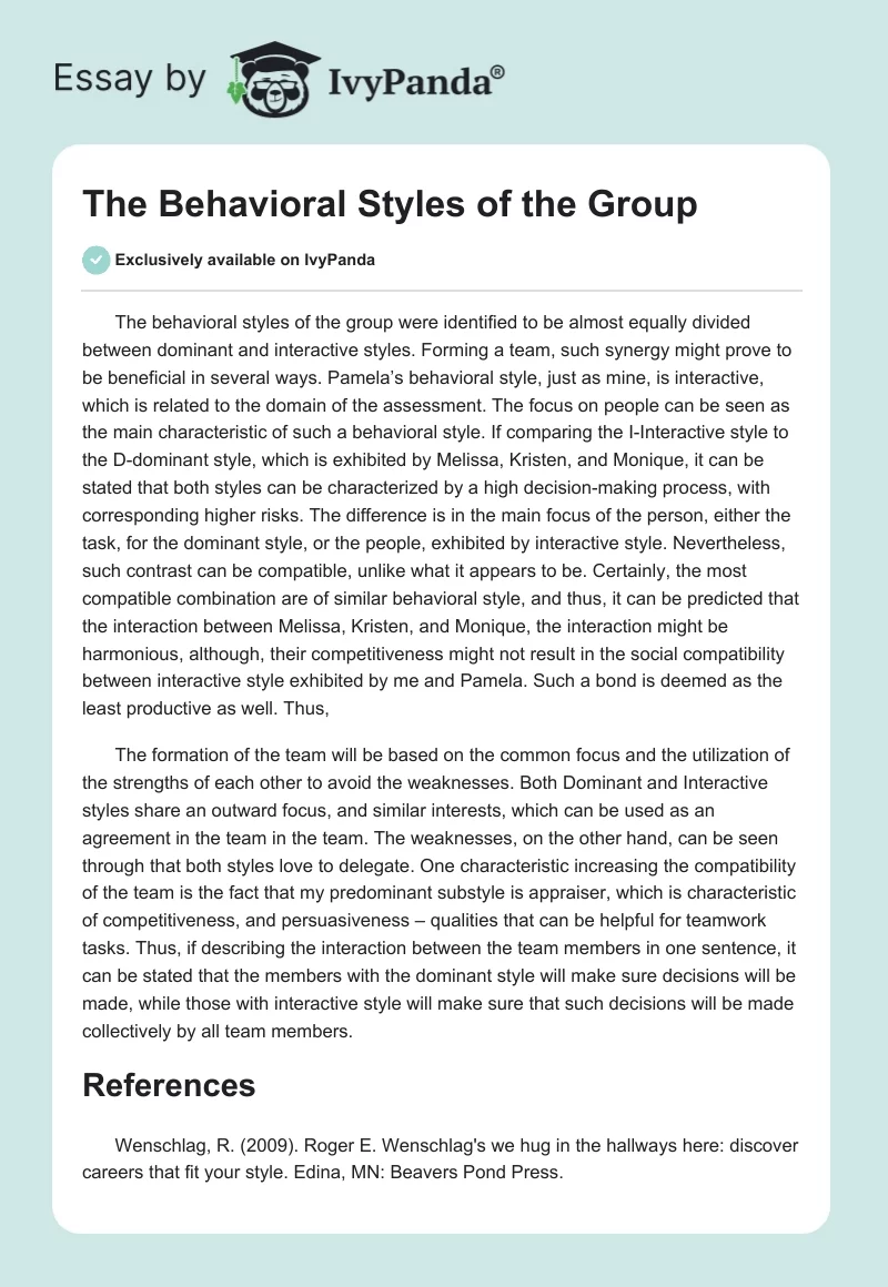 The Behavioral Styles of the Group. Page 1