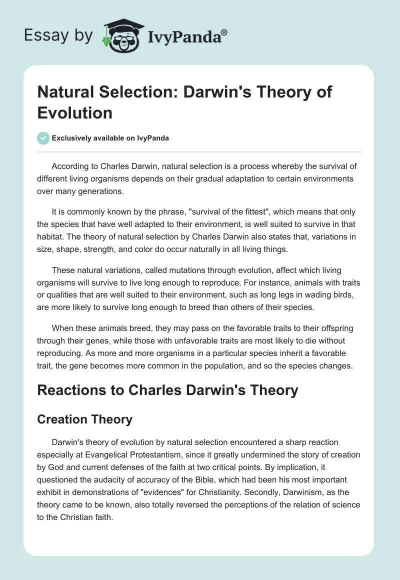 Natural Selection: Darwin's Theory of Evolution. Page 1