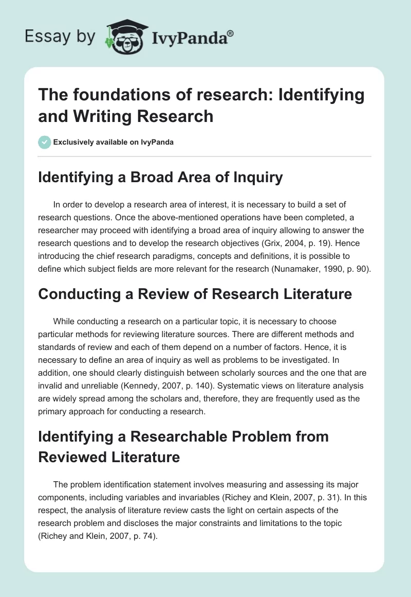 The foundations of research: Identifying and Writing Research. Page 1