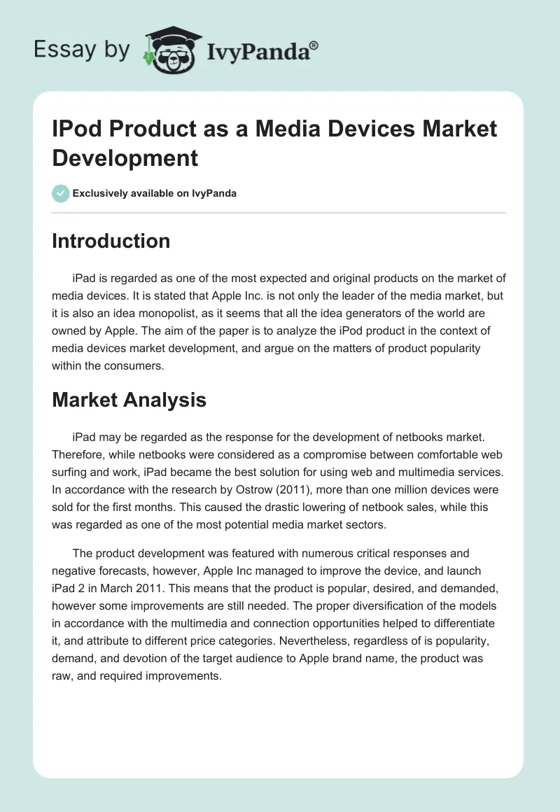 IPod Product as a Media Devices Market Development. Page 1