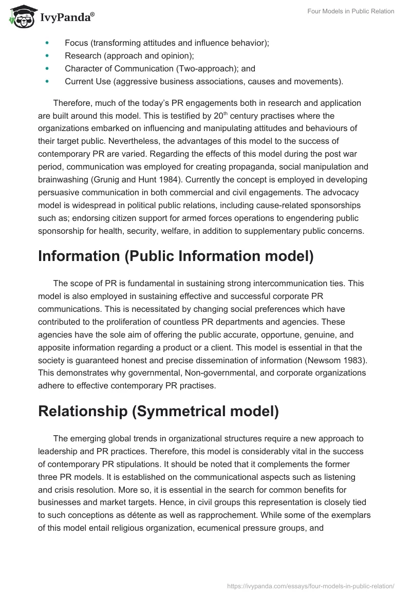 Four Models in Public Relation. Page 2