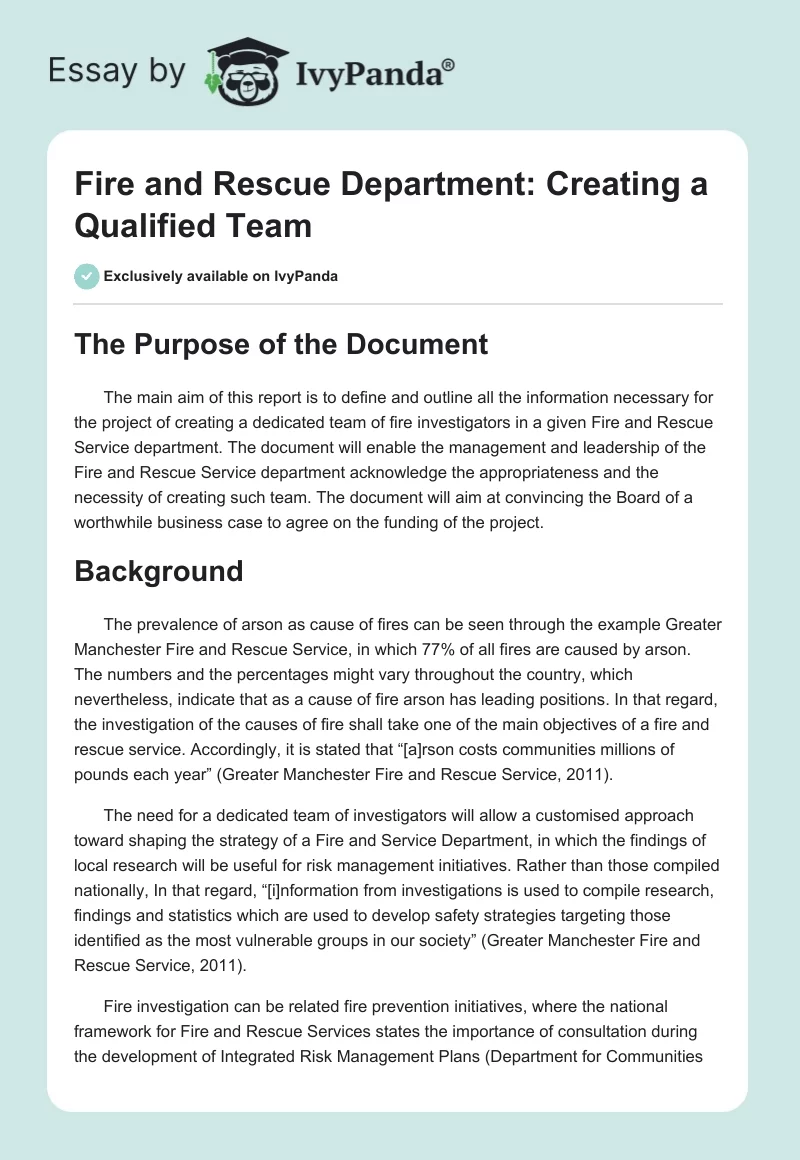 Fire and Rescue Department: Creating a Qualified Team. Page 1