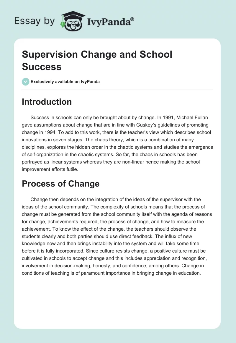 Supervision Change and School Success. Page 1
