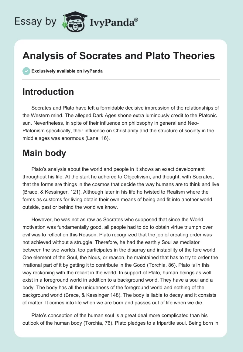 Analysis of Socrates and Plato Theories. Page 1