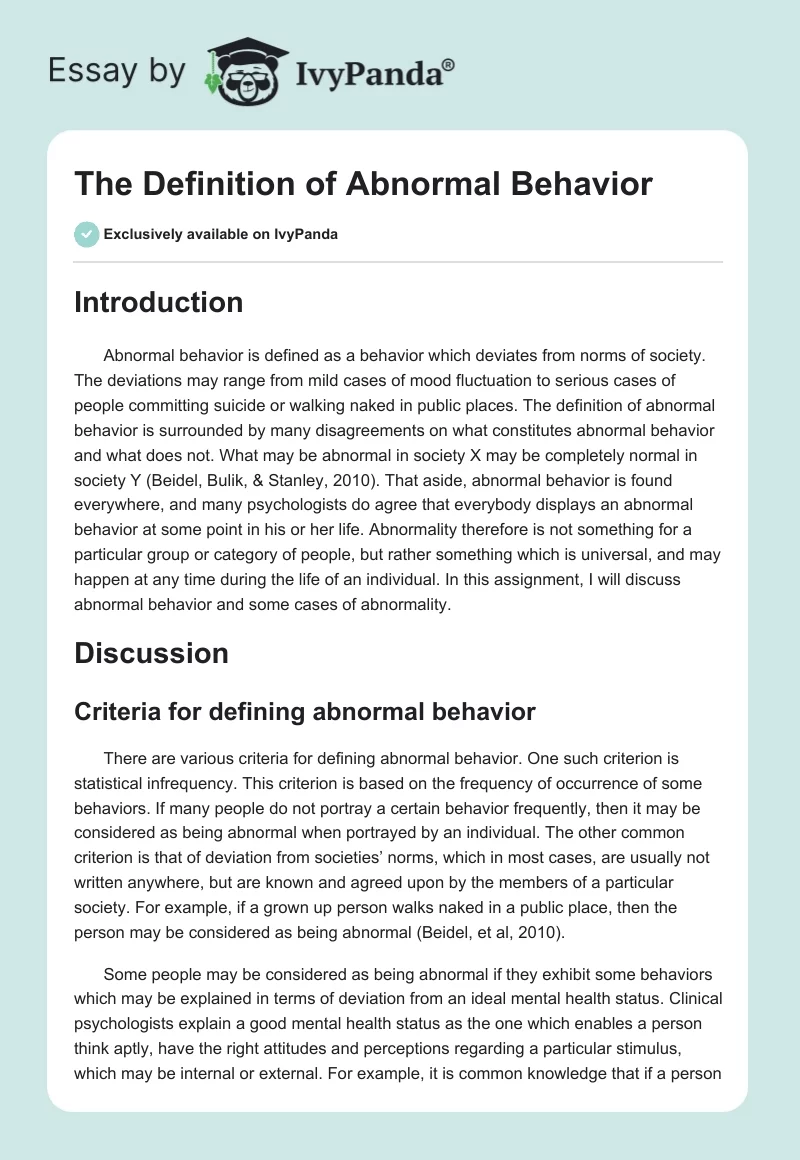 The Definition of Abnormal Behavior. Page 1