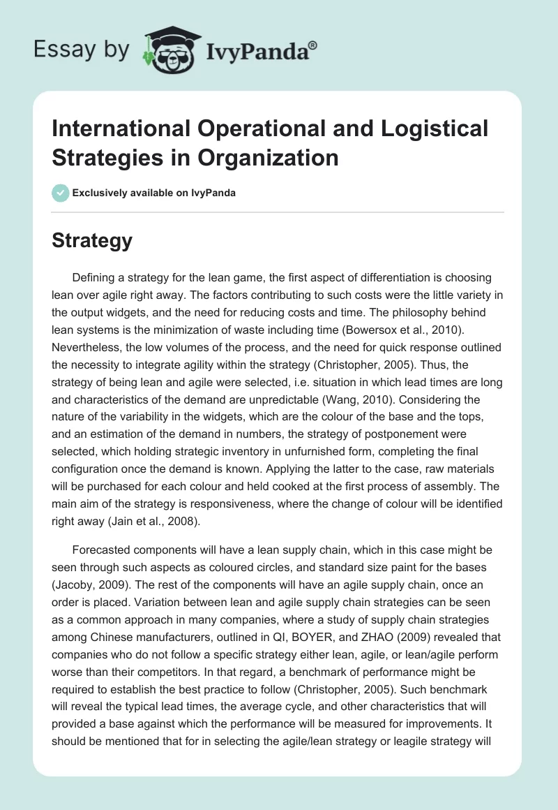 International Operational and Logistical Strategies in Organization. Page 1