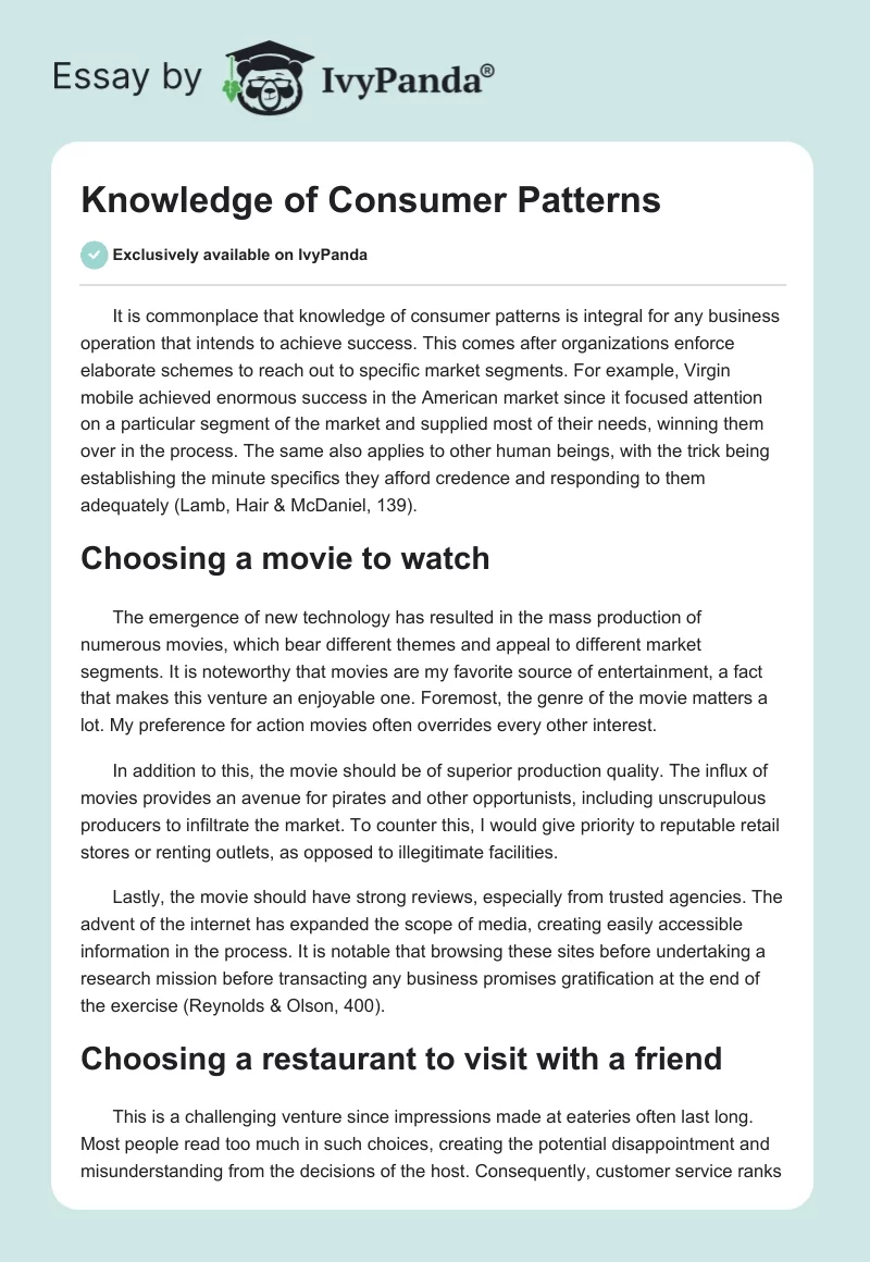 Knowledge of Consumer Patterns. Page 1