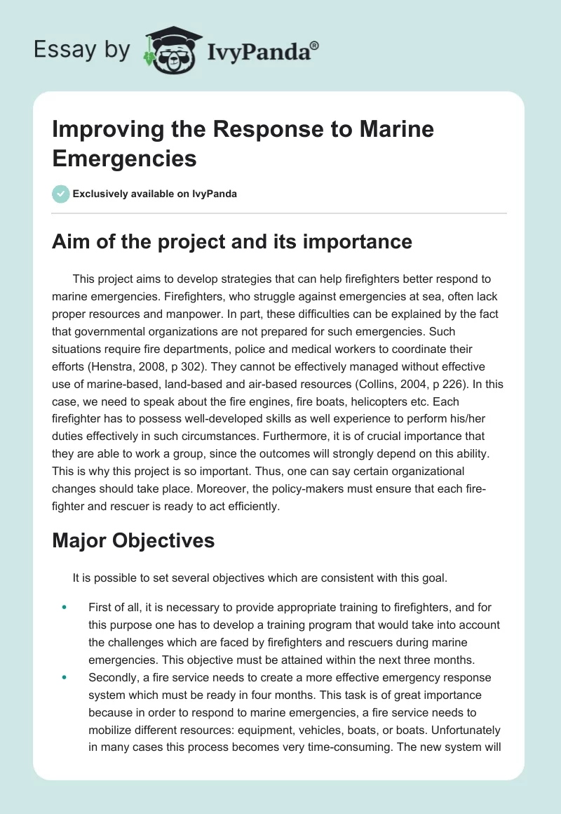 Improving the Response to Marine Emergencies. Page 1