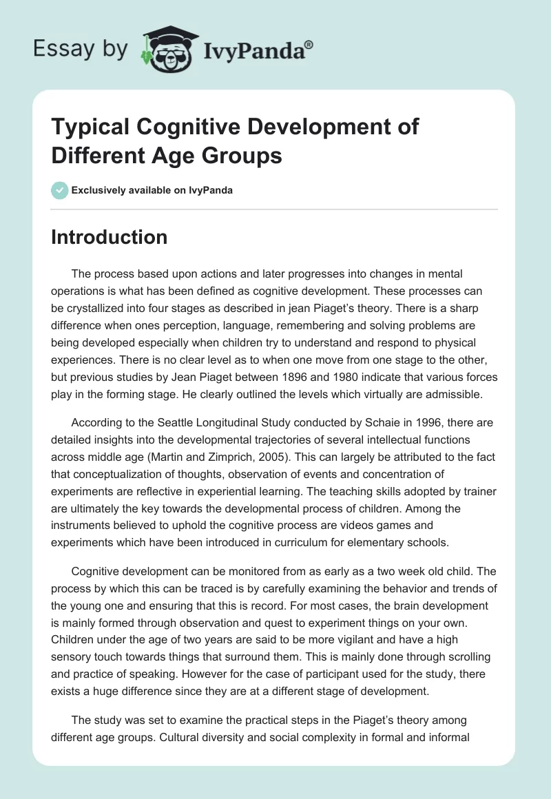 Typical Cognitive Development of Different Age Groups. Page 1