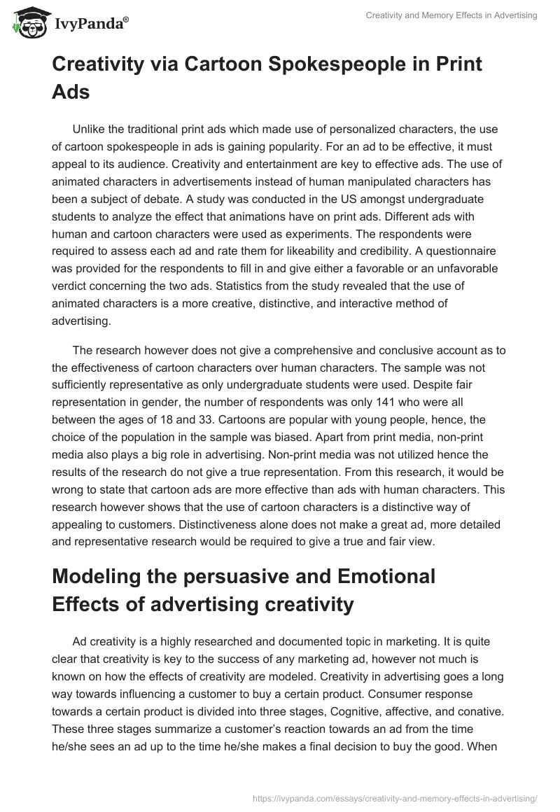 Creativity and Memory Effects in Advertising. Page 2