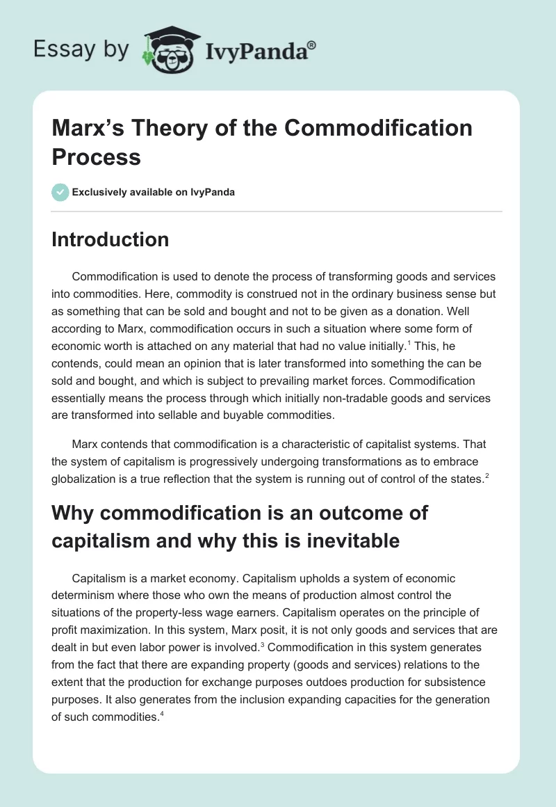 Marx’s Theory of the Commodification Process. Page 1
