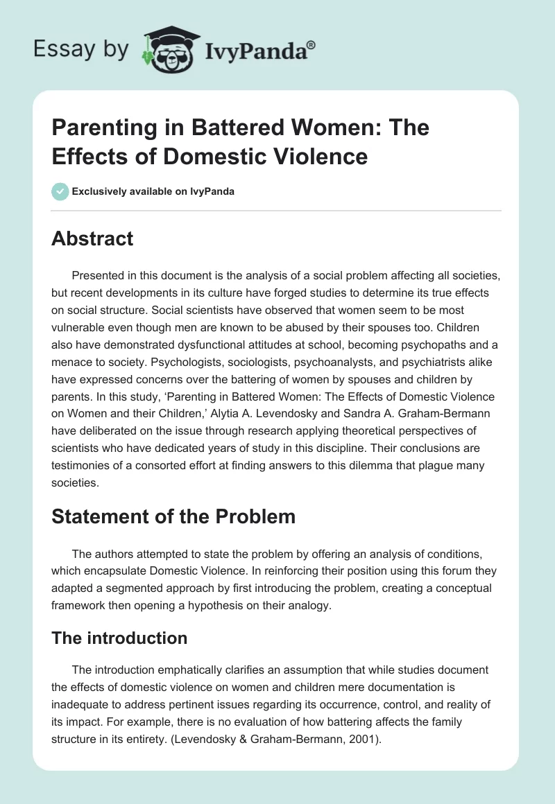 Parenting in Battered Women: The Effects of Domestic Violence. Page 1