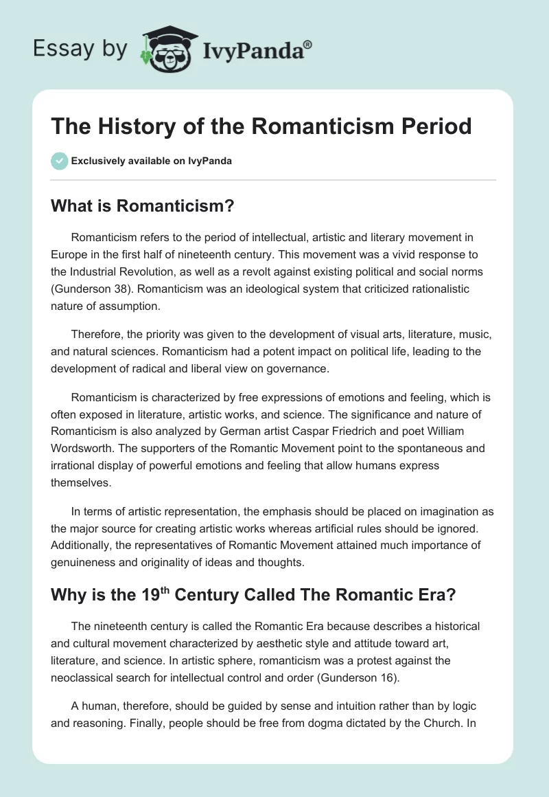 The History of the Romanticism Period. Page 1