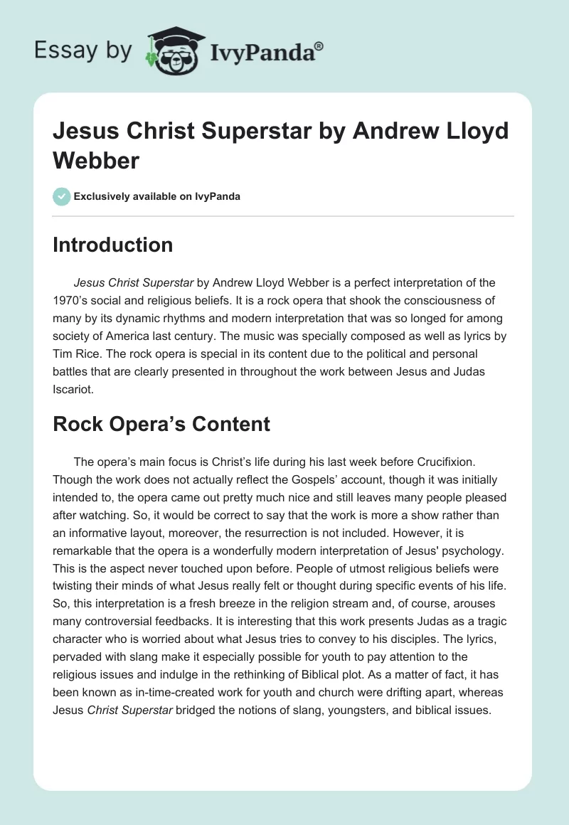 "Jesus Christ Superstar" by Andrew Lloyd Webber. Page 1