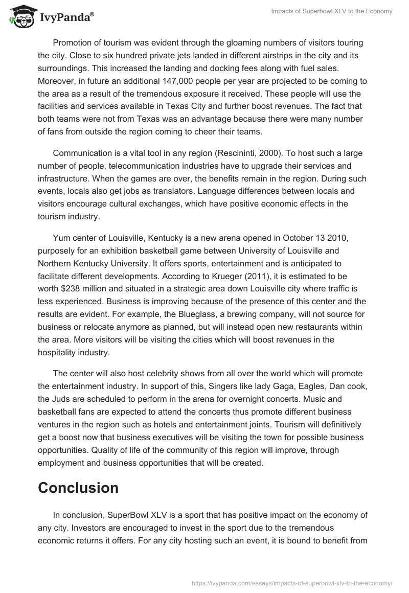 Impacts of Superbowl XLV to the Economy. Page 2