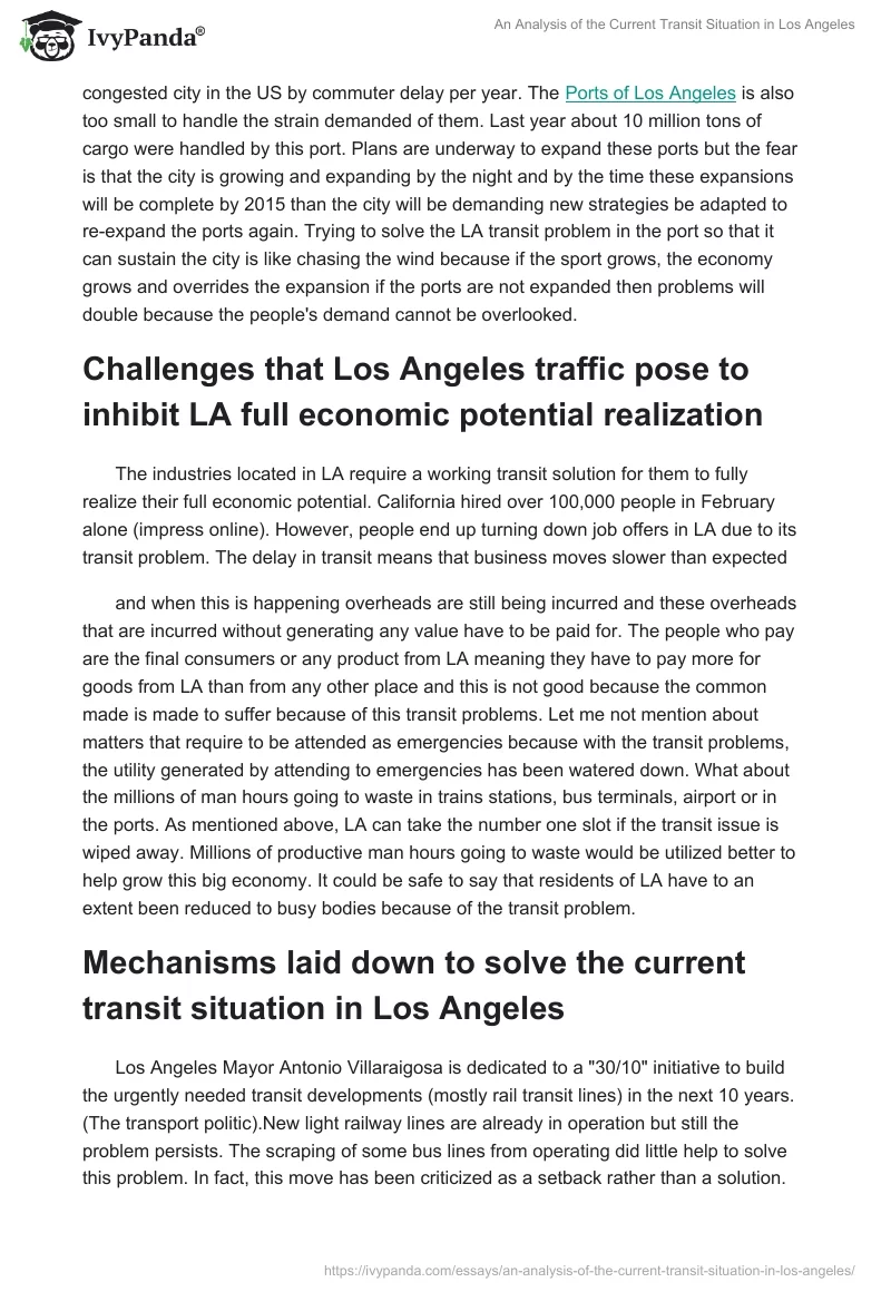 An Analysis of the Current Transit Situation in Los Angeles. Page 2