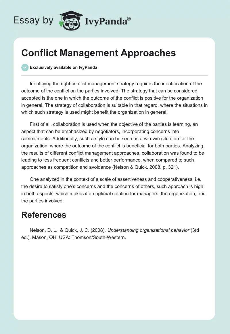 Conflict Management Approaches. Page 1