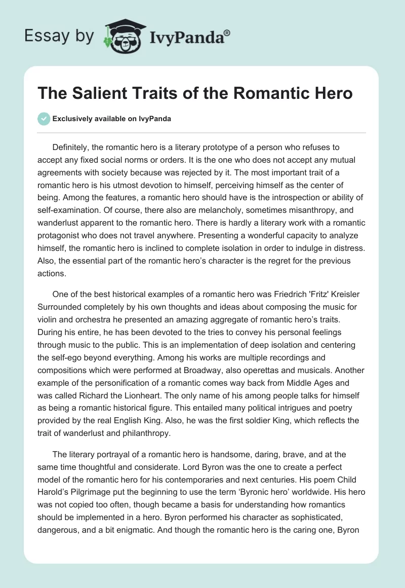 The Salient Traits of the Romantic Hero. Page 1