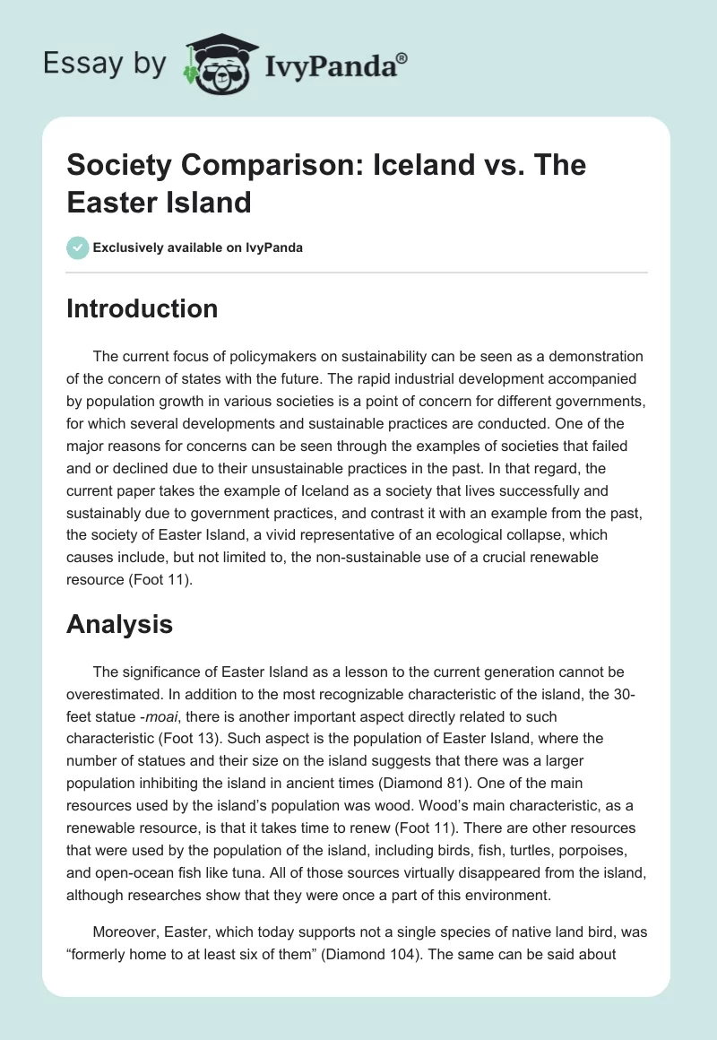 Society Comparison: Iceland vs. The Easter Island. Page 1