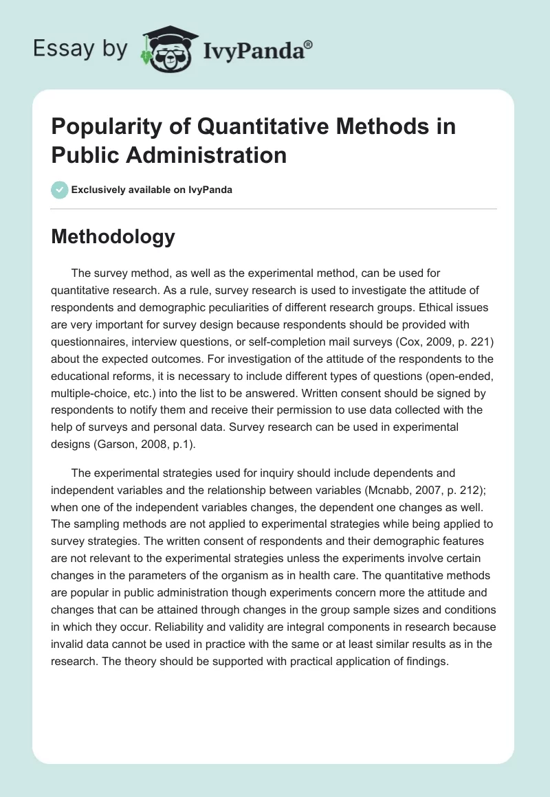 Popularity of Quantitative Methods in Public Administration. Page 1