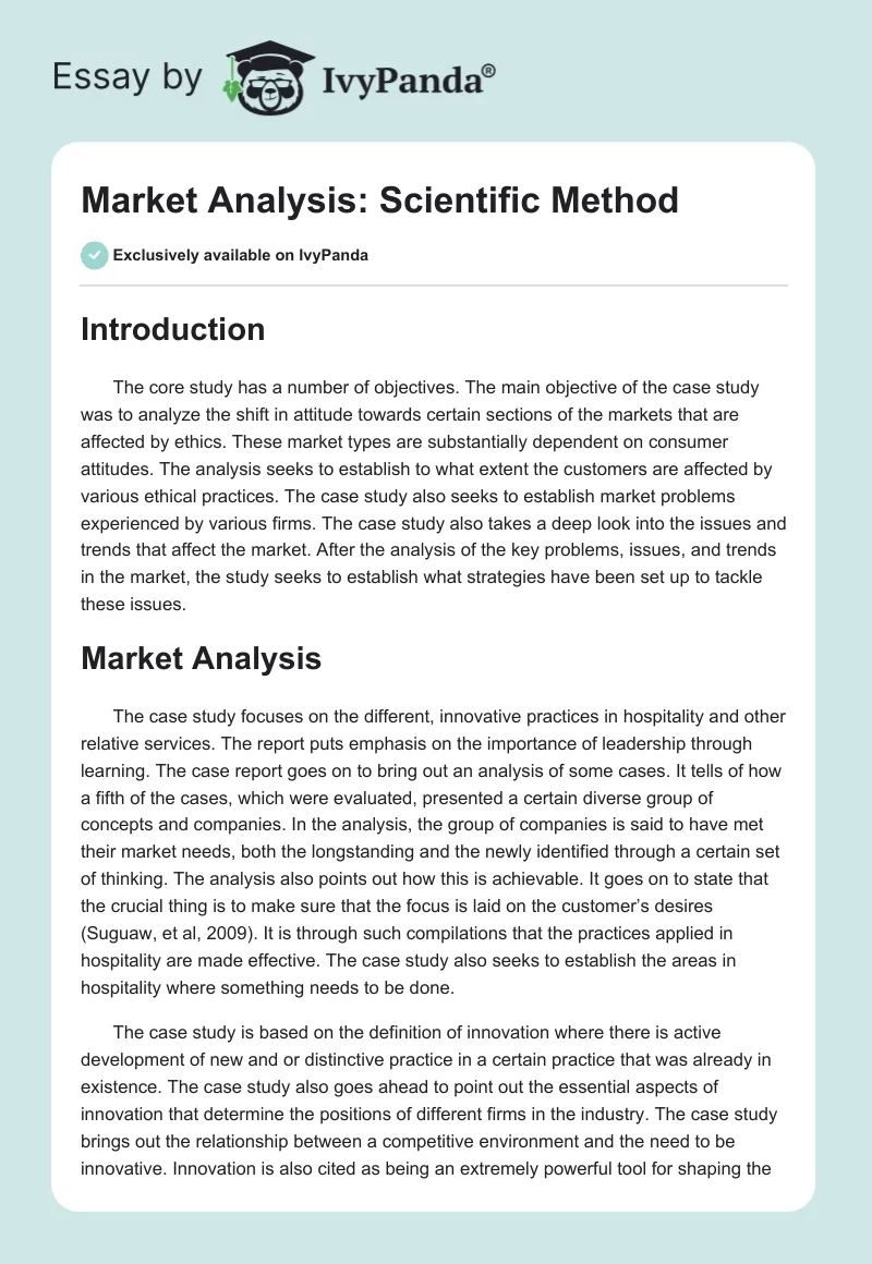 Market Analysis: Scientific Method. Page 1