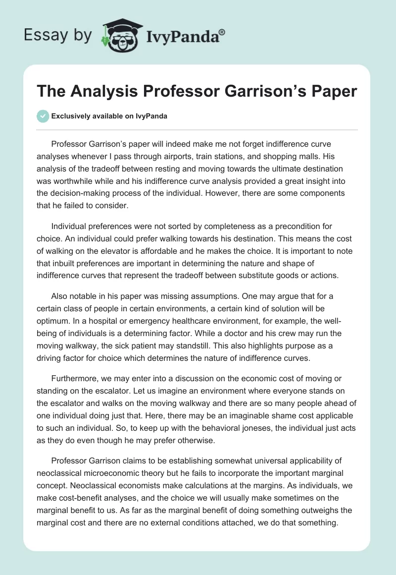 The Analysis Professor Garrison’s Paper. Page 1