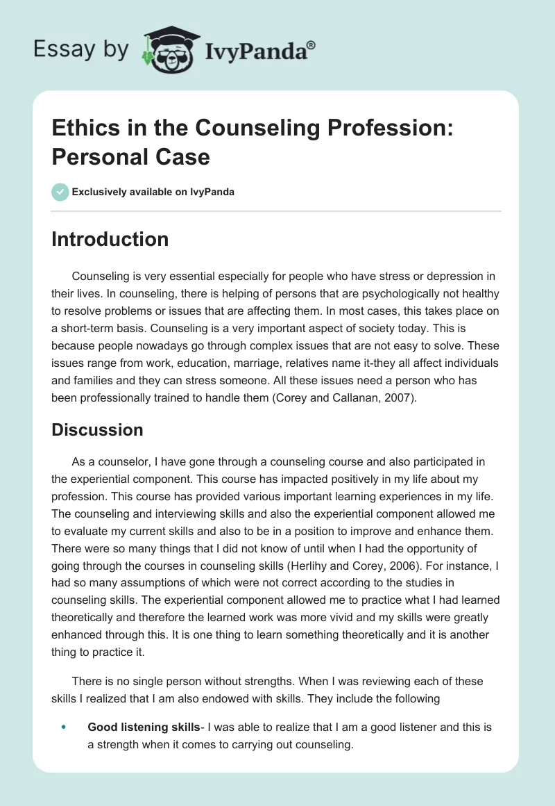 case study regarding unethical conduct in the counselling profession