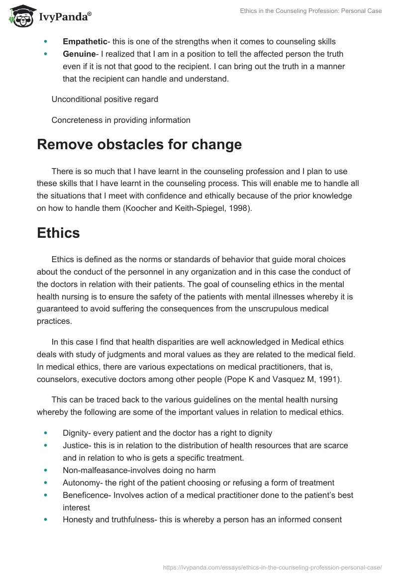 Ethics in the Counseling Profession: Personal Case. Page 2