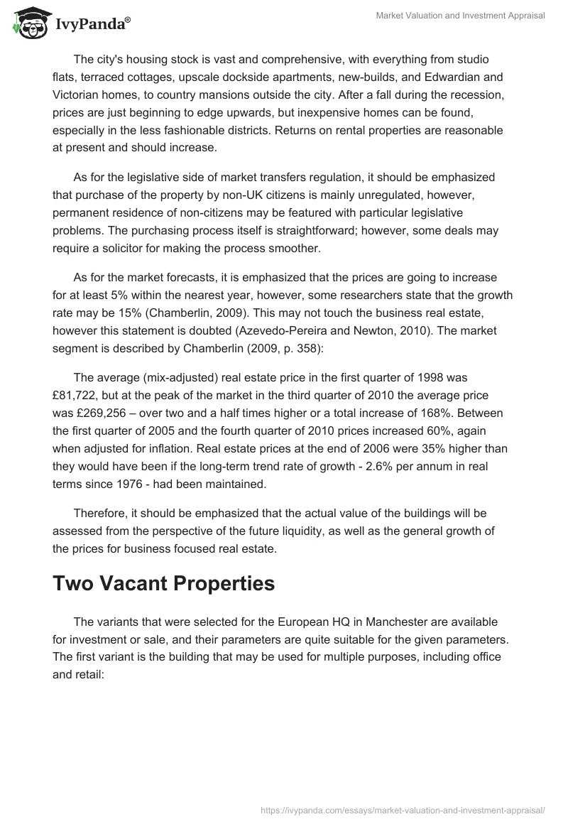 Market Valuation and Investment Appraisal. Page 2