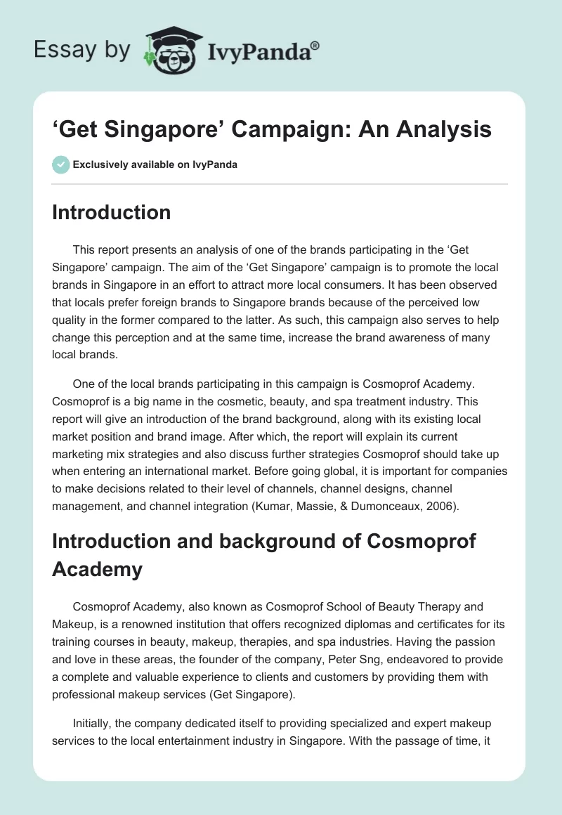 ‘Get Singapore’ Campaign: An Analysis. Page 1