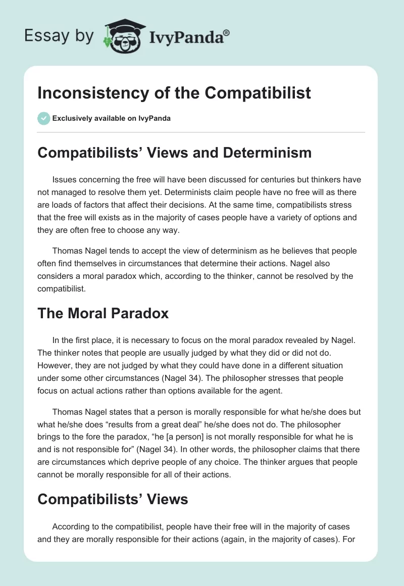 Inconsistency of the Compatibilist. Page 1