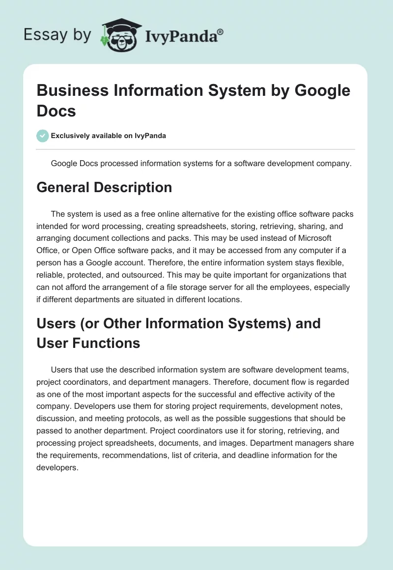 Business Information System by Google Docs. Page 1