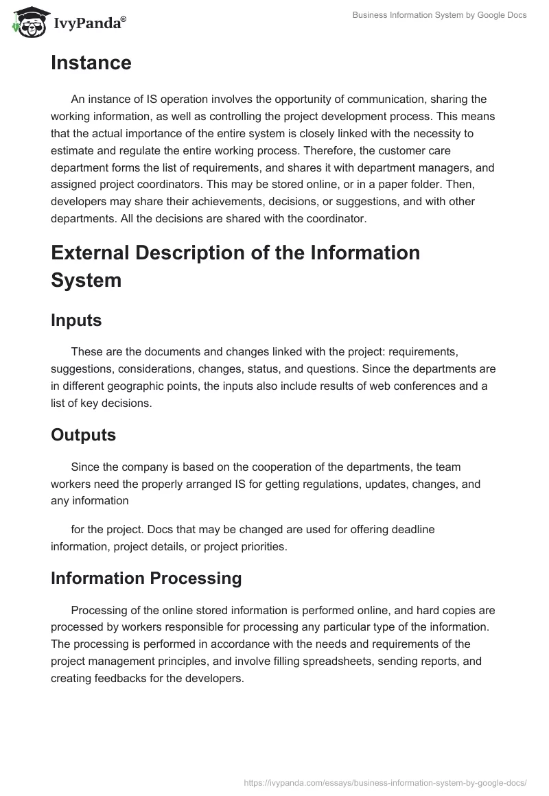 Business Information System by Google Docs. Page 2