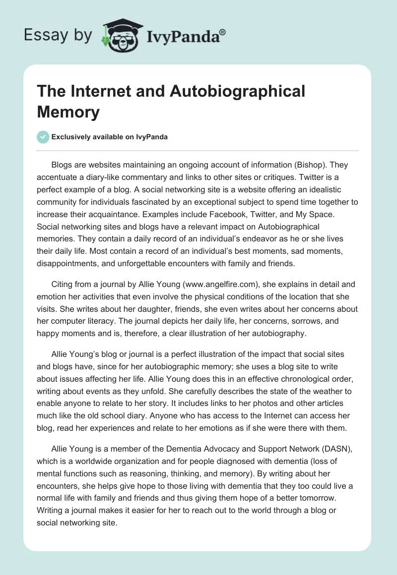 The Internet and Autobiographical Memory. Page 1