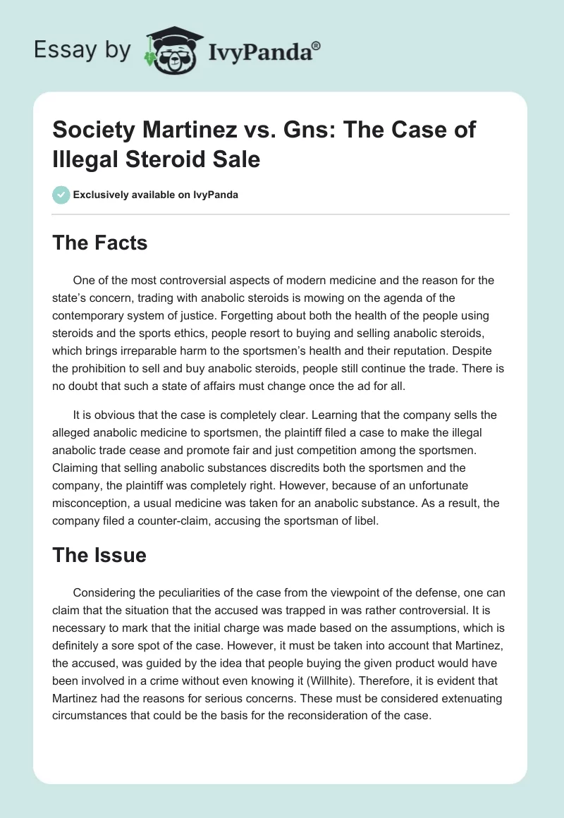 Society Martinez vs. Gns: The Case of Illegal Steroid Sale. Page 1