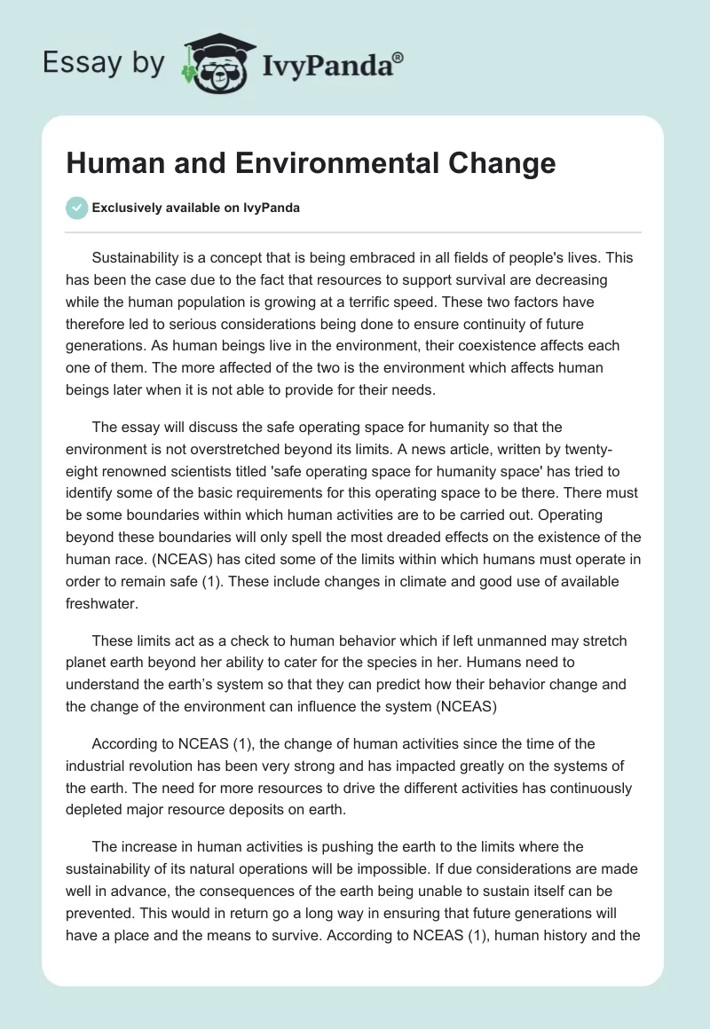 Human and Environmental Change. Page 1