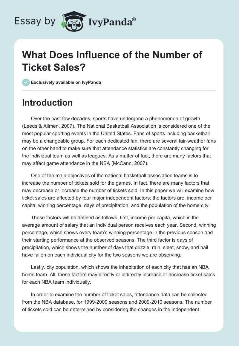 What Does Influence of the Number of Ticket Sales?. Page 1