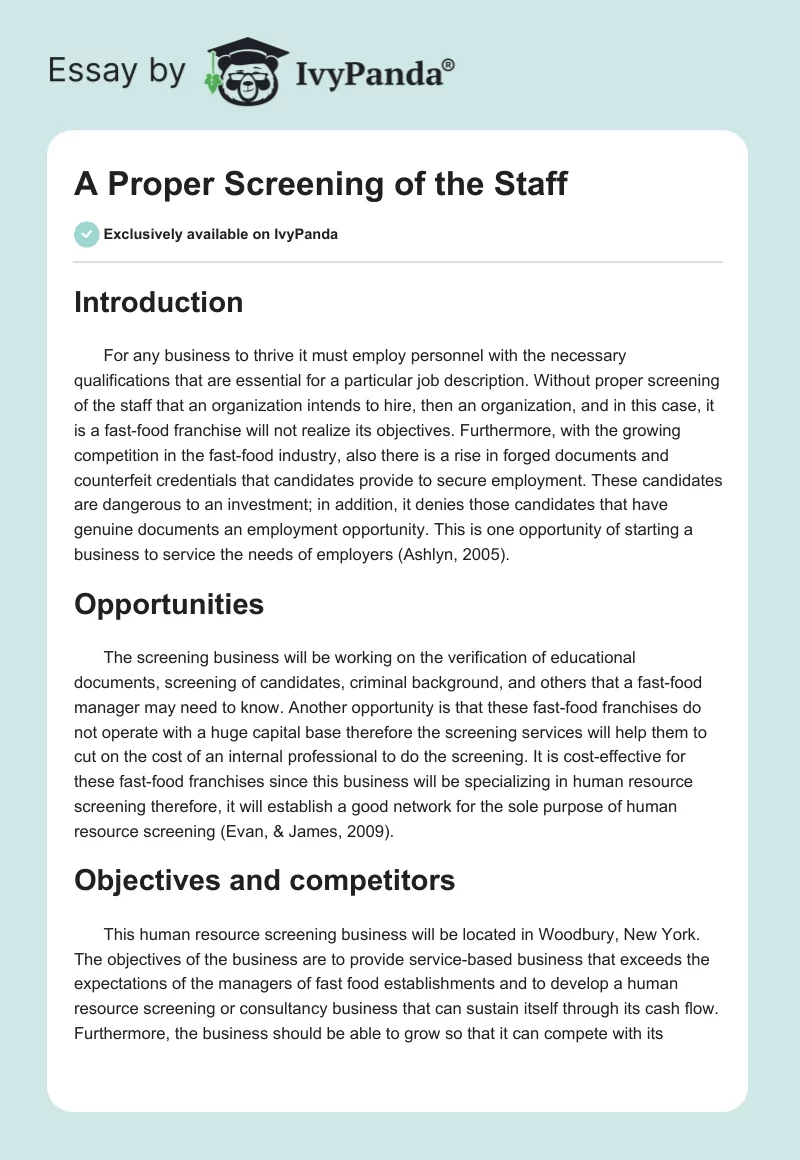 A Proper Screening of the Staff. Page 1