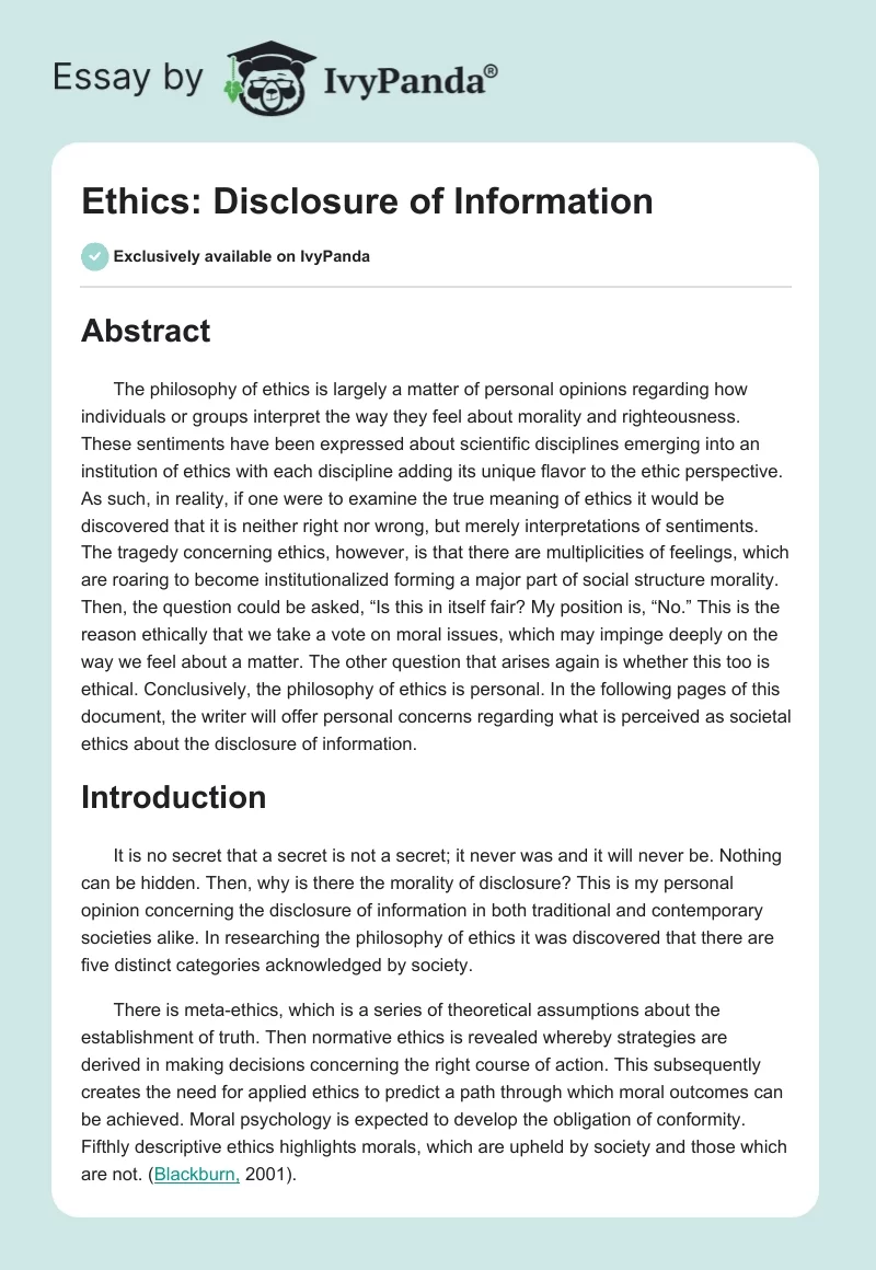 Ethics: Disclosure of Information. Page 1