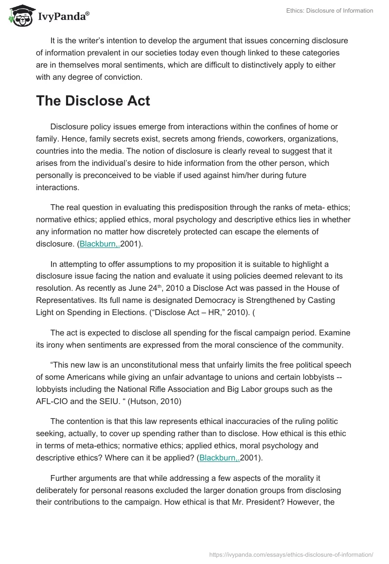 Ethics: Disclosure of Information. Page 2