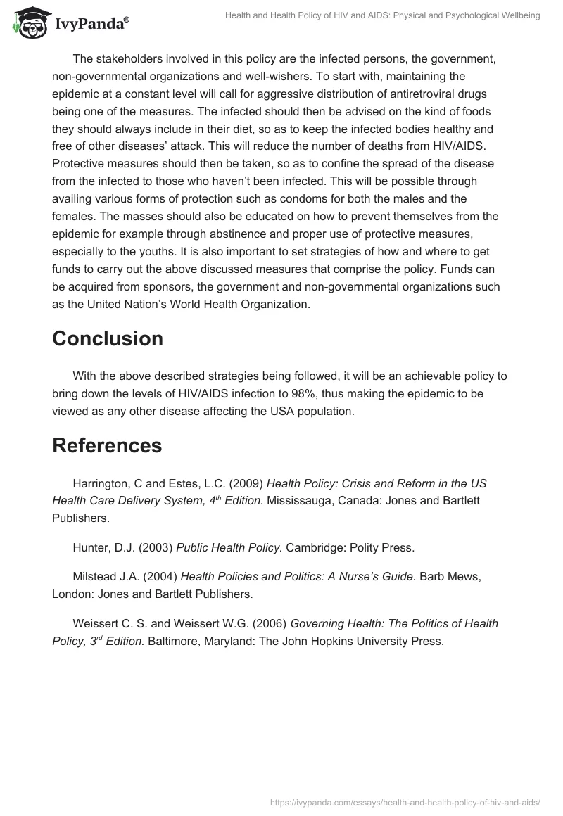 Health and Health Policy of HIV and AIDS: Physical and Psychological Wellbeing. Page 2