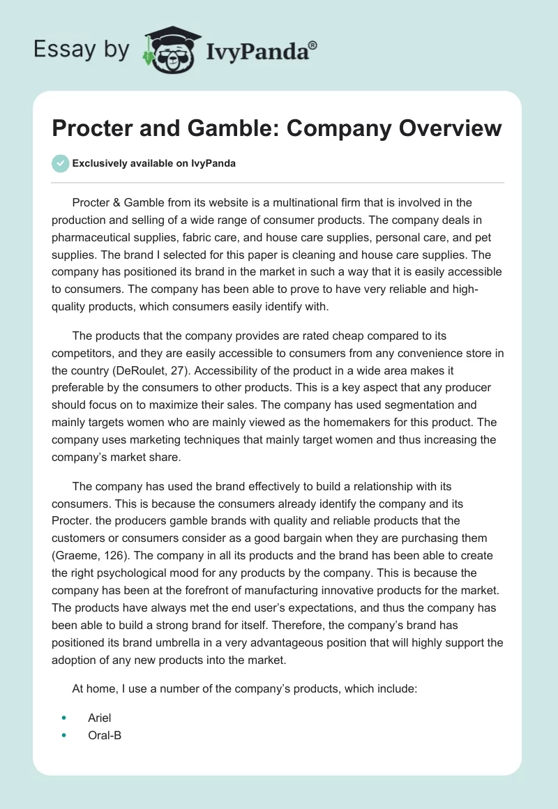 Procter and Gamble: Company Overview. Page 1