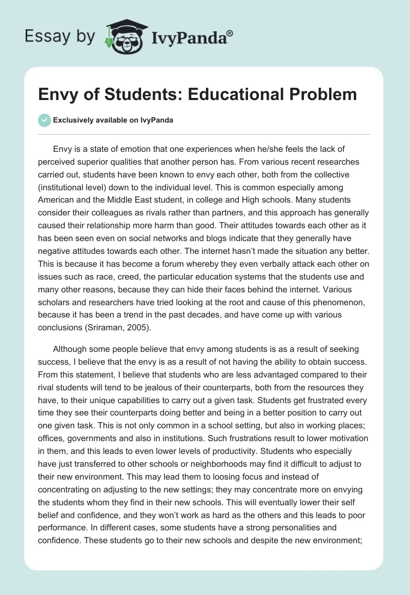 Envy of Students: Educational Problem. Page 1
