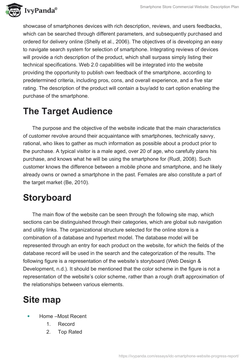 Smartphone Store Commercial Website: Description Plan. Page 2