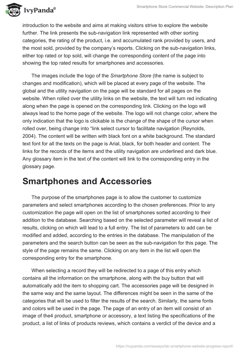 Smartphone Store Commercial Website: Description Plan. Page 4
